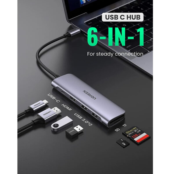 Hub USB Tipo C a Hdmi 4k/USB 3.0 x2/microSD/SD/Tipo-C Ugreen 