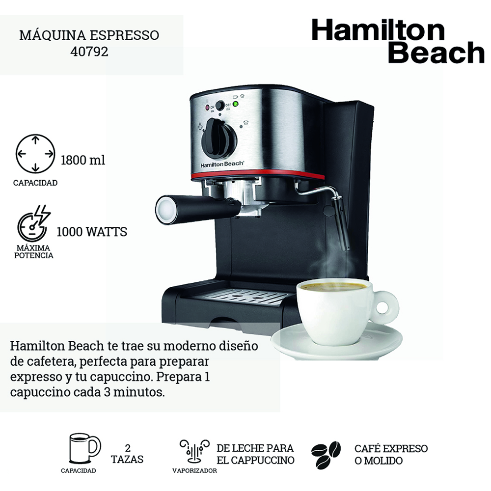 Máquina Hamilton Beach Café Expreso 2 Tazas, 40715 - Hola Compras - Tienda  en Línea