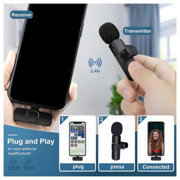 Mini micrófono inalámbrico 3 en 1 para iPhone, Android y cámara