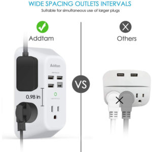 Extensión de Puertos de Corriente 9en1 + cargador USB-C/USB Addtam - Imagen 4