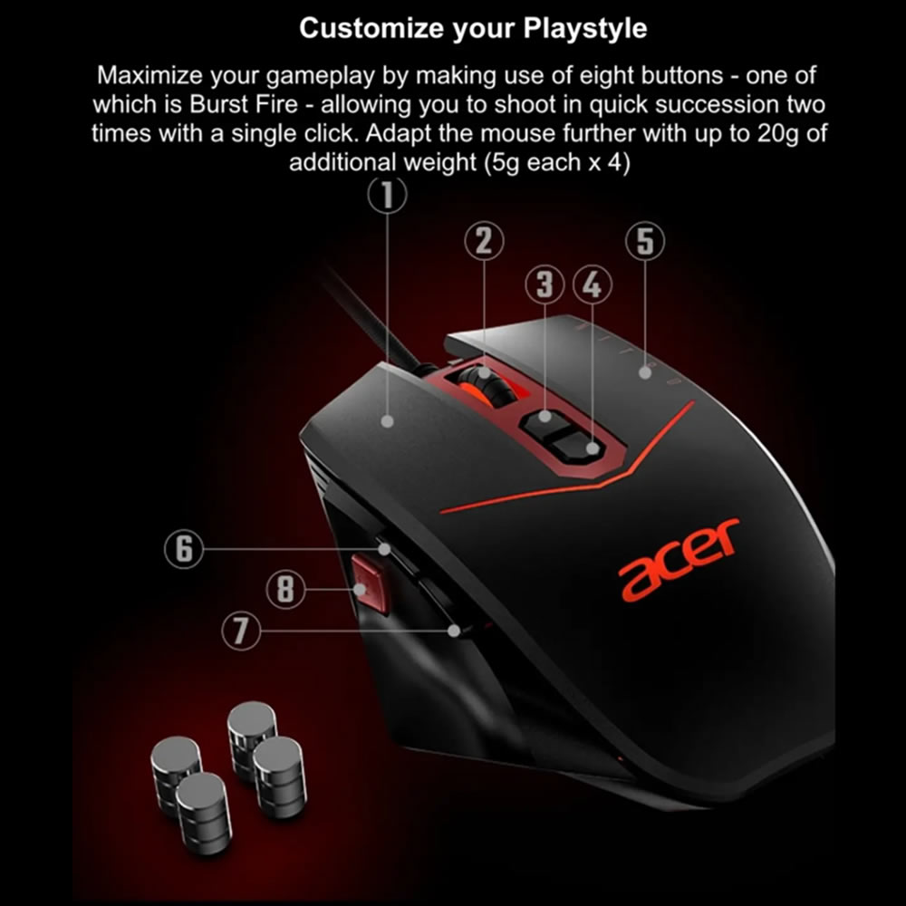 Mouse Gamer USB Acer Nitro NMW120 4200dpi 7btns - GADGETSTORE.EC