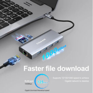 Adaptador HUB QGEEM USB-C a HDMI 4K + USB-A x4 + USB-C x1 PD + Ethernet + SD/MicroSD / Docking 9-1 - Imagen 3