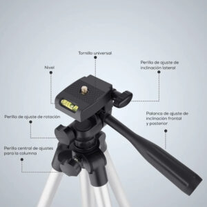 Trípode universal de aluminio 105cm con soporte celular/cámaras Steren MOV-049 - Imagen 3