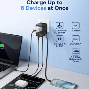 Cargador/Adaptador de Viaje Baseus Enercore CG11 70W 6-1 USB-C PD y Cable Retráctil - Imagen 4