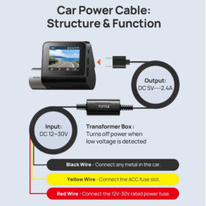 Adaptador Parqueo 70mai Hardwire Kit UP03 Dash Cam Tipo-C 12V-30V-5V/2.4A - Imagen 4