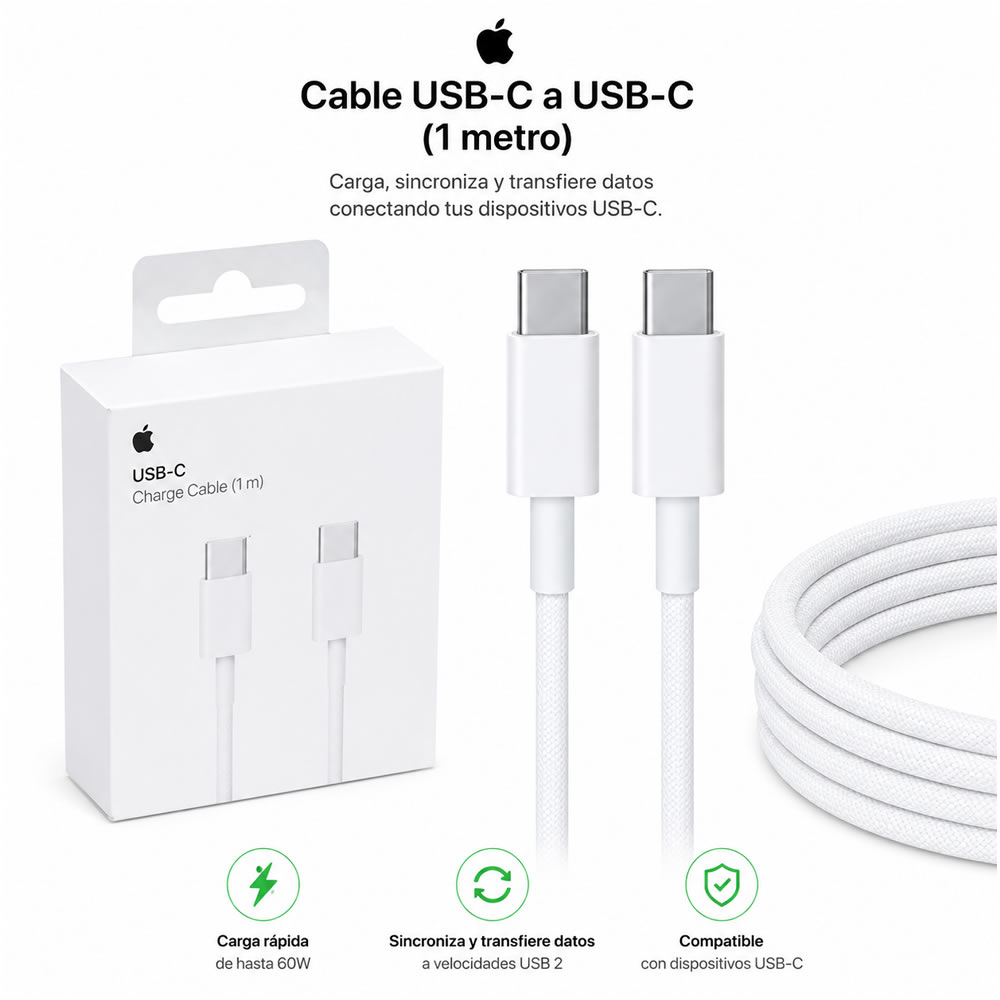 Cable Apple USB-C a USB-C 60W 1 Metro Carga Rápida iPhone/iPad