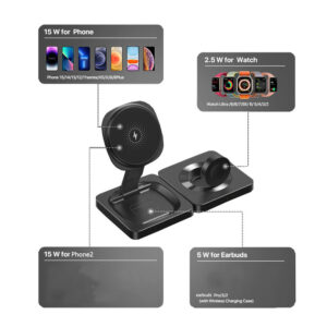 Base Cargador Inalámbrico 3-1 15W Plegable/Transporte Apple iPhone Airpod Watch - Imagen 3