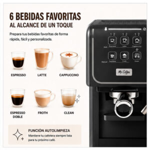 Máquina Automática de Espresso Cappuccino y Lattes 19-Bar Mr. Coffee One-Touch - Imagen 3
