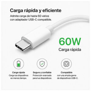 Cable Apple USB-C a USB-C 60W 1 Metro Carga Rápida iPhone/iPad - Imagen 2