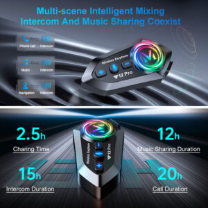Intercomunicador Para Casco de Moto Y12 Pro 500m Bluetooth Musica - Imagen 4