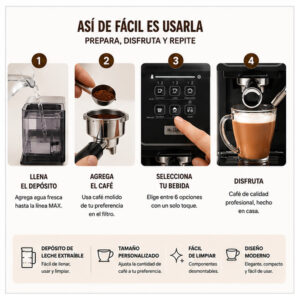 Máquina Automática de Espresso Cappuccino y Lattes 19-Bar Mr. Coffee One-Touch - Imagen 5