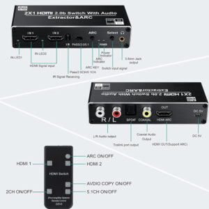 Extractor de Audio HDMI a Óptico/SPDIF/Coaxial/3.5mm/2CH/5.1CH 2.0 4K 60Hz HDR - Imagen 6