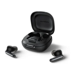Audifonos Soundcore P40i Negro con estuche abierto y función soporte para celular
