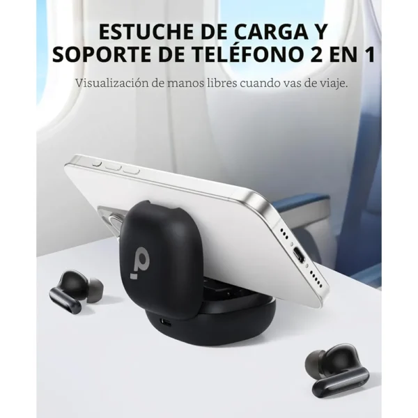 Audifonos Soundcore P40i Negro inalámbricos con estuche de carga sobre fondo blanco