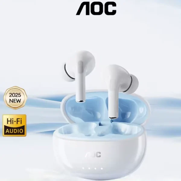 Audífonos AOC ACT1501 NC BT blancos con estuche de carga y sonido Hi-Fi