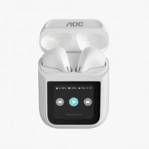 Audifonos AOC ACT3504 Pantalla Led Bt blanco con estuche inteligente y pantalla táctil de control