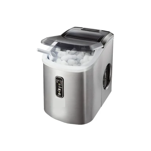 Máquina de hielo RCA 12 Kg 5RCAR1C abierta con cubitos y pala blanca