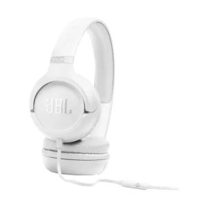 Auriculares JBL Tune 530 blancos con cable y micrófono, vista en ángulo