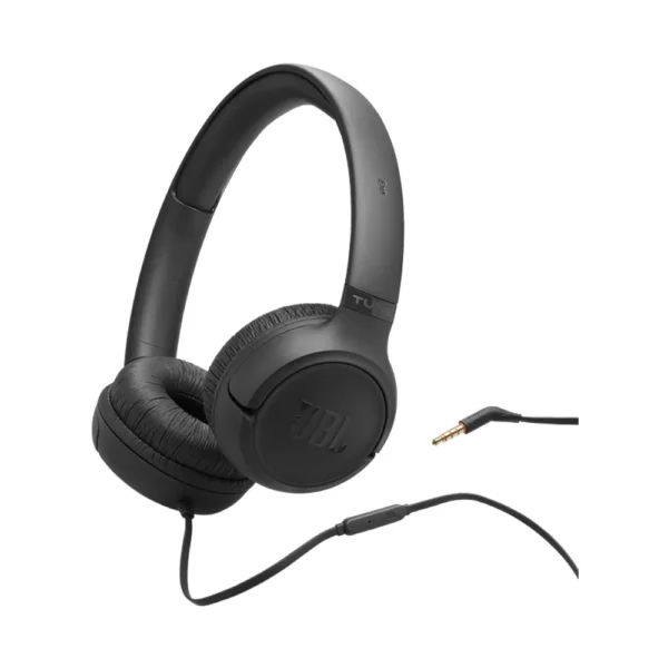 Audifonos Jbl Tune 530 Negro 3,5 — vista principal del producto Auriculares JBL Tune 530 negros con cable y jack 3.5 mm sobre fondo blanco