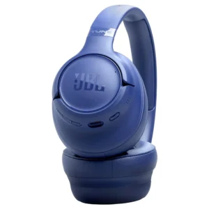 Auriculares JBL Tune 730BT azul plegados con USB-C y controles visibles
