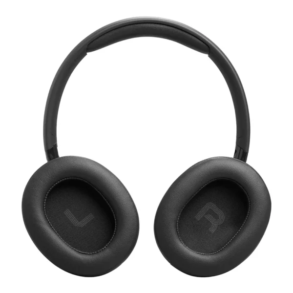 Auriculares JBL Tune 730BT negros con marcas L y R, vista frontal