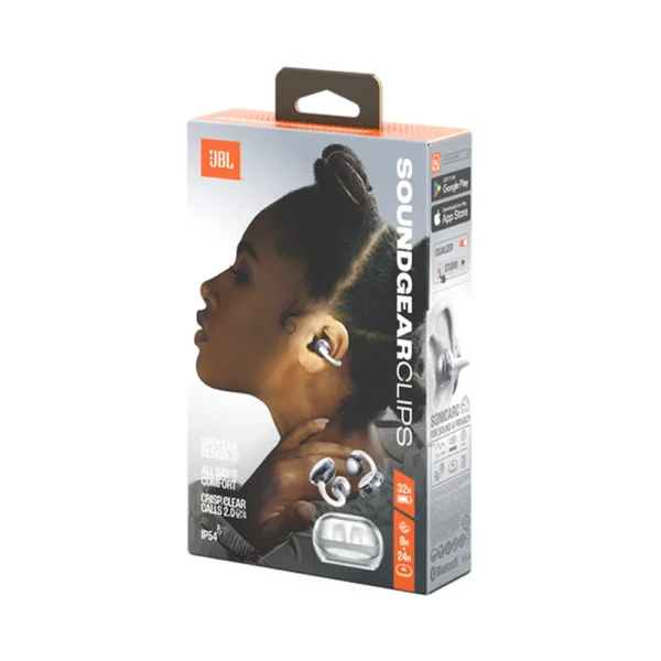 Empaque Audífonos JBL Soundgear Clips Open blancos open-ear IP54 y 32 horas