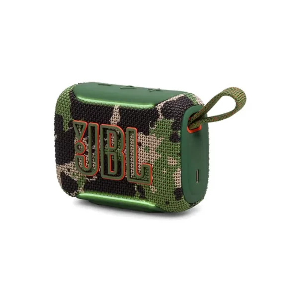 Parlante JBL GO 5 camuflaje militar verde con logo naranja y asa integrada