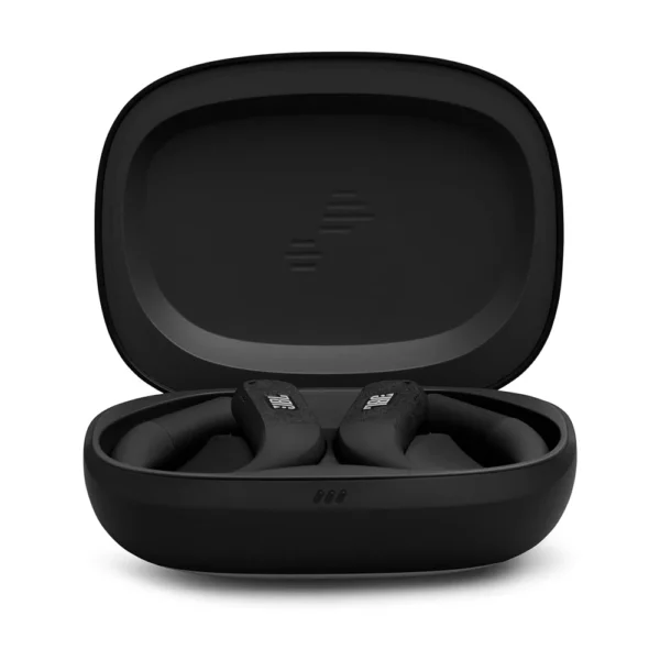 Audífonos JBL Endurance Peak 4 Negros guardados en estuche de carga