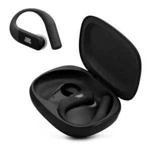 Audífonos JBL Endurance Peak 4 Negros con estuche de carga abierto