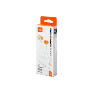 Empaque Audífonos JBL Endurance Run 3 BT Blanco con iconos IPX5 y Bluetooth