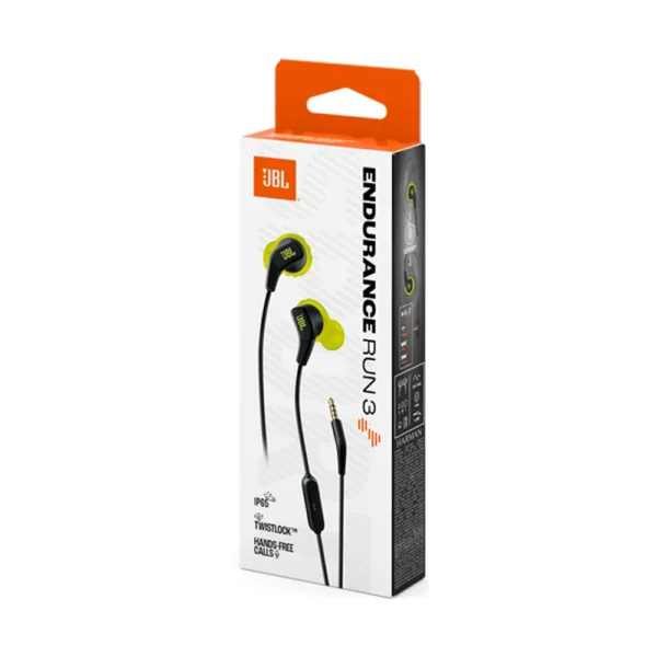 Audifonos JBL Endurance Run 3 BT Negro y Verde empaque con almohadillas verde lima y resistencia IPX5