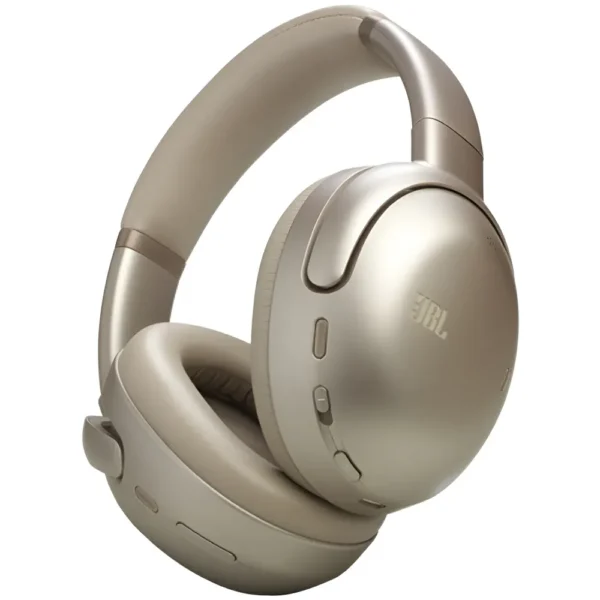 Audifonos JBL Tour One M3 TWS Bronce color champán dorado en vista angular con almohadillas beige