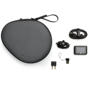 Accesorios incluidos de los Audifonos JBL Tour One M3 Smart TX: estuche, cables, adaptadores y pantalla Smart TX