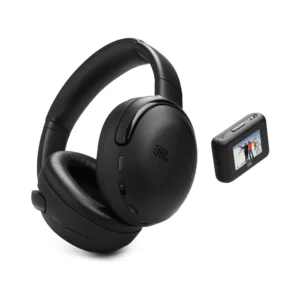 Audifonos JBL Tour One M3 Smart TX negros con diadema y pantalla inteligente Smart TX sobre fondo blanco