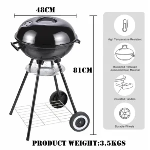 Parrilla para asados a carbón A-k18T 57PAC0E negra de 48 cm con ruedas y tapa
