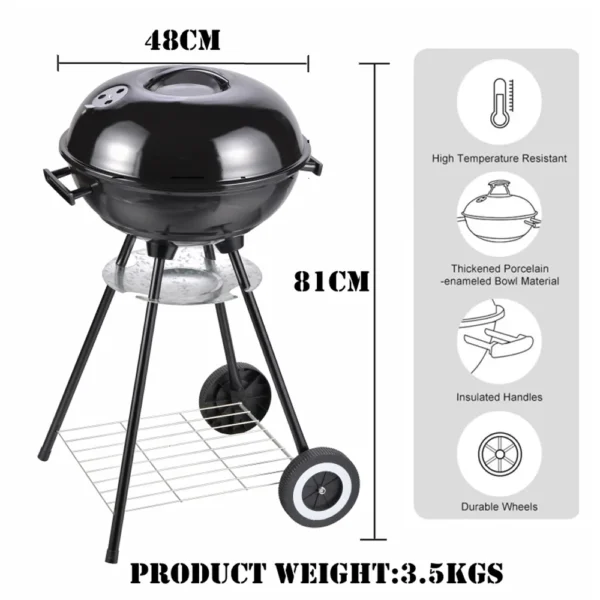 Parrilla para asados a carbón A-k18T 57PAC0E negra de 48 cm con ruedas y tapa