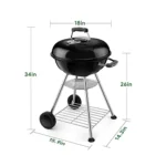 Parrilla carbón A-k18T 57PAC0E negra de 18 pulgadas con ruedas y medidas