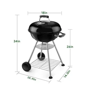 Parrilla carbón A-k18T 57PAC0E negra de 18 pulgadas con ruedas y medidas