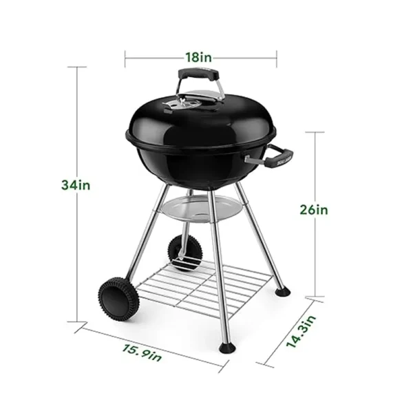 Parrilla carbón A-k18T 57PAC0E negra de 18 pulgadas con ruedas y medidas
