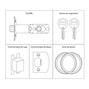 Perilla lock-320 kit de accesorios: pestillo, llaves, contrachapas y aros de goma