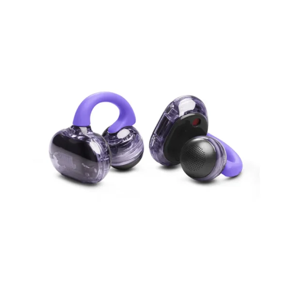 Audífonos JBL Soundgear Clips morados open-ear con arco flexible y rejilla