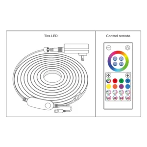 Diagrama de la Tira Led Neon Wifi Digital Rgb 5m Ext Shome-1290d Steren con control remoto y accesorios incluidos