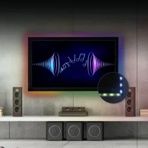 Tira Led Neon Wifi Digital Rgb 5m Ext Shome-1290d Steren con controlador y adaptador sobre fondo blanco