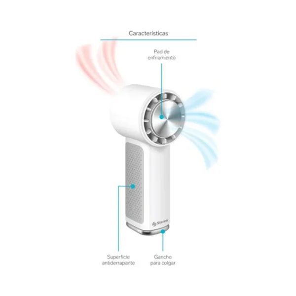 Ventilador con enfriador portátil Fan-190 Steren: pad frío, mango y gancho