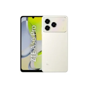 Celular ZTE Blade A56 Pro dorado frente y dorso con triple cámara y pantalla completa