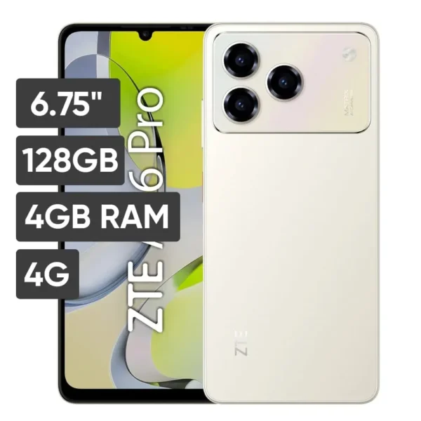 Celular ZTE Blade A56 Pro 4 ram + 128 Gb Dorado — vista principal del producto Celular ZTE Blade A56 Pro 4 ram + 128 Gb Dorado color crema con triple cámara trasera y pantalla frontal