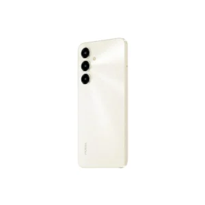 Celular ZTE Nubia V80 MAX dorado vista trasera en ángulo con triple cámara
