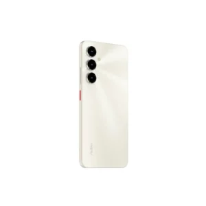 Celular ZTE Nubia V80 MAX 4 ram +256 Gb Dorado crema perlado con triple cámara y botón rojo en vista angular