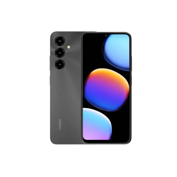 Celular ZTE Nubia V80 MAX 4+256 negro frente y dorso con triple cámara